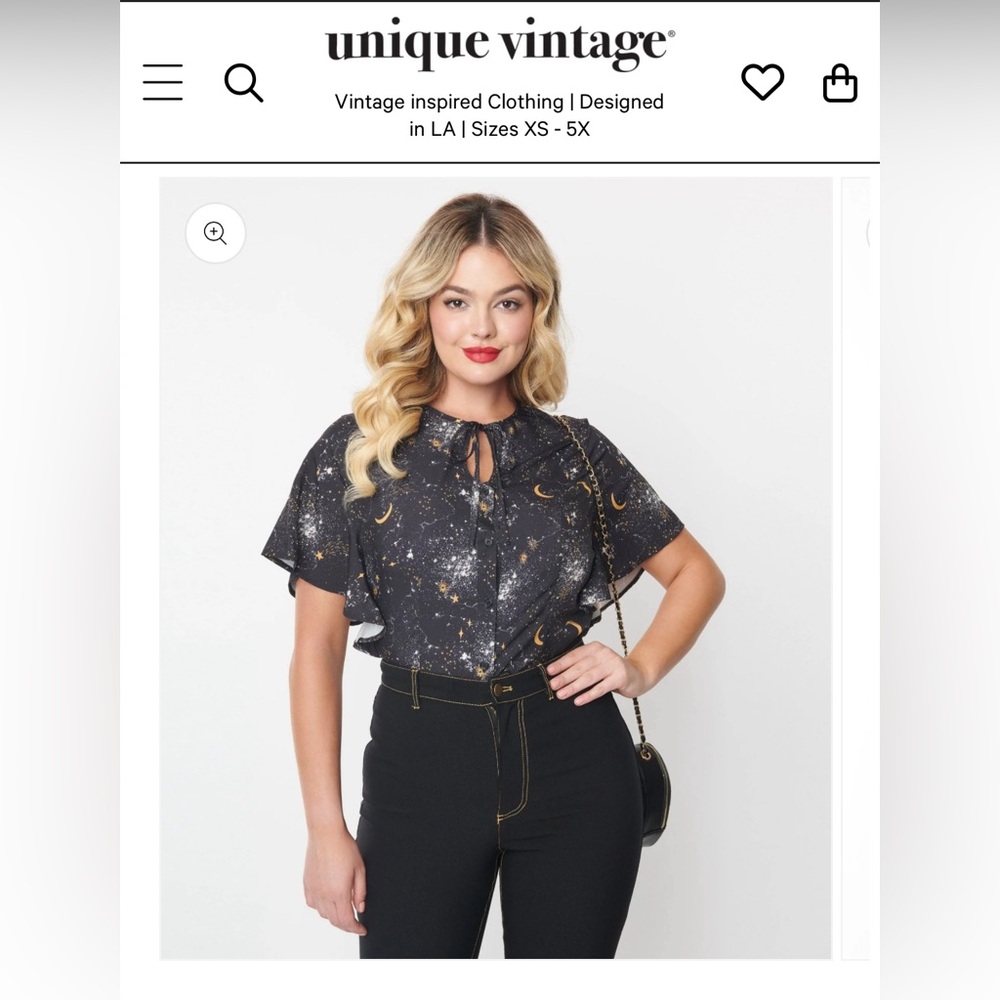 Unique Vintage 1940s Black Galaxy Print Cecilia Blouse Large 10-12